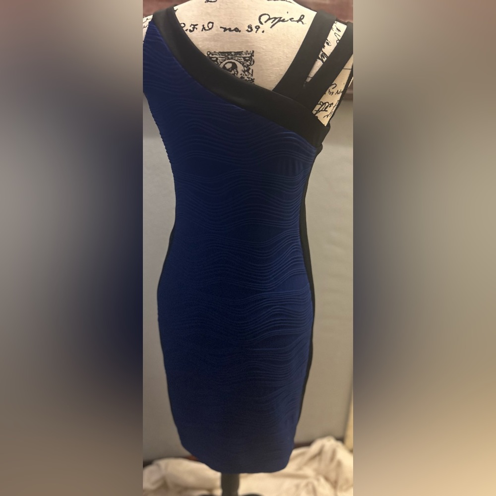 Blue and Black Bodycon Sleeveless Dress - Picture 2 of 3